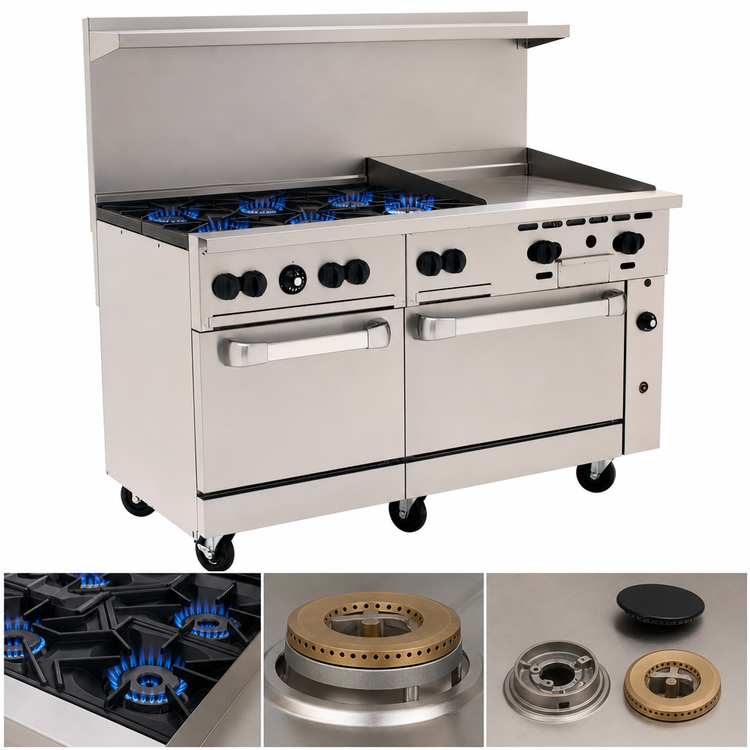 Product image #3 for Vulcan Endurance Quick Ship 60-Inch Natural Gas Restaurant Range with 6 Open Burners, 24-Inch Manual Griddle and 2 Standard Ovens