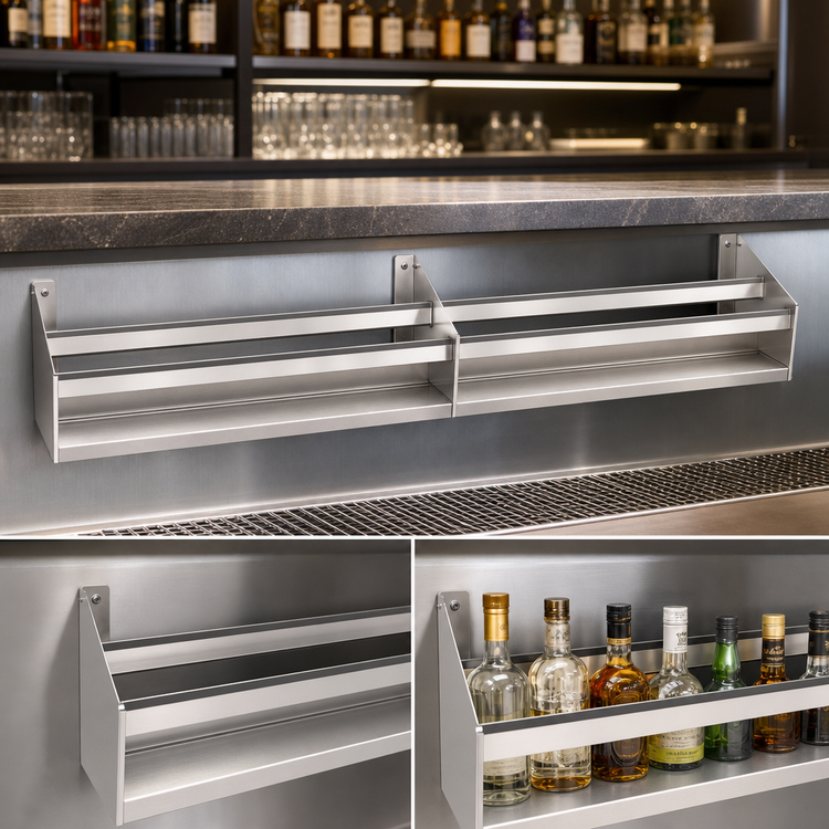 Product image #3 for Glastender 59-Inch Double Stainless Steel Speed Rail with Open Step-and-Rail Design