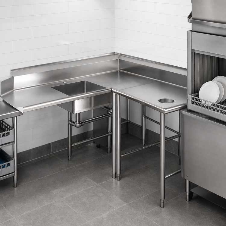 Product image #3 for Eagle Group Corner Soiled Dishtable, 120-Inch x 60-Inch, Right-to-Left, 16/430 Stainless Steel