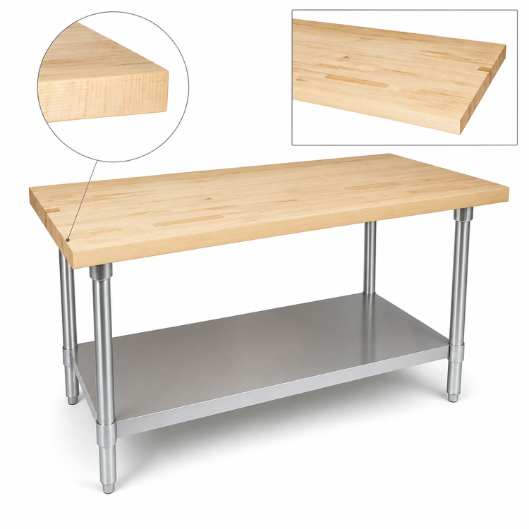 Product image #3 for BK Resources 72 Inch x 36 Inch Hard Maple Flat Top Work Table with Galvanized Undershelf