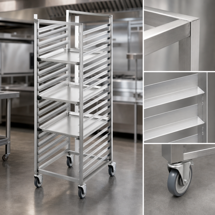 Product image #3 for Channel Stainless Steel End-Load Bun Pan Rack with Casters, 27-Pan Capacity, 20.5 x 26 x 64 Inches