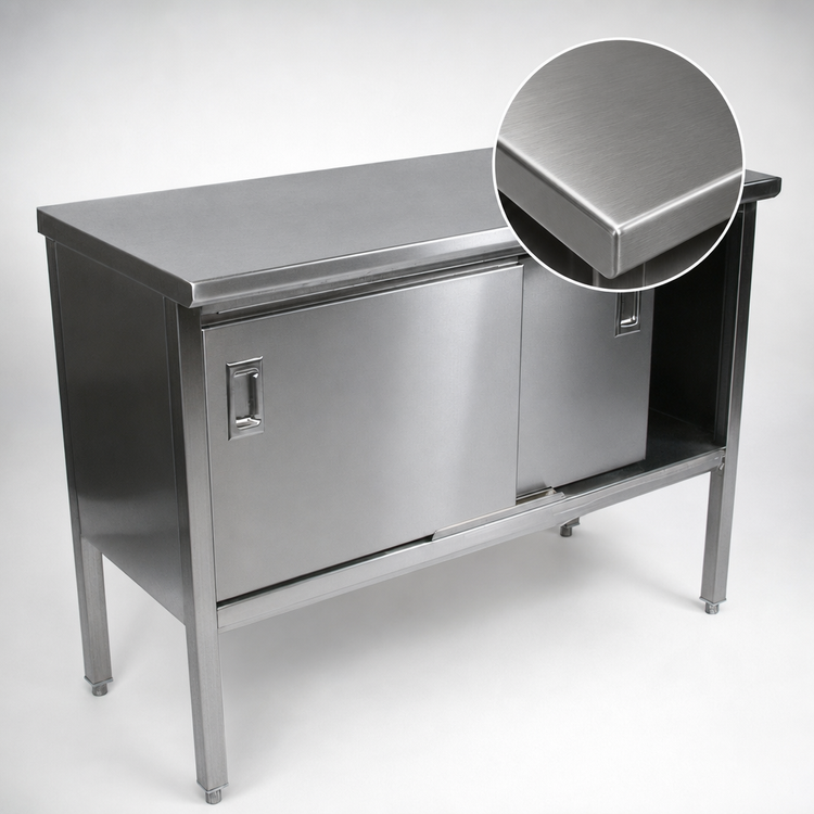 Product image #3 for John Boos Enclosed Work Table with Cabinet Base and Sliding Doors, 96 x 24 Inches, 14-Gauge 300 Series Stainless Steel Top