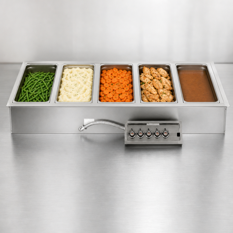Product image #3 for APW Wyott HFW-5DS 5-Well Drop-In Electric Hot Food Well with Drain, Wet/Dry Operation, Infinite Controls