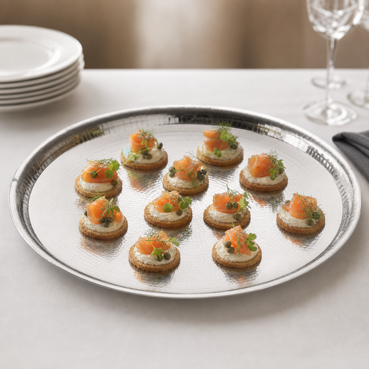 Product image #3 for American Metalcraft 18-Inch Round Hammered Stainless Steel Serving Tray