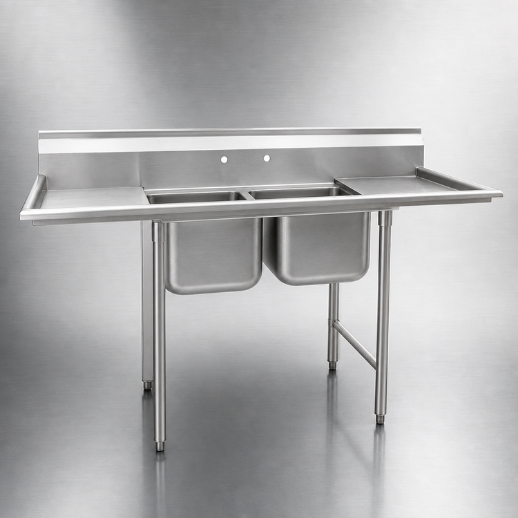 Product image #3 for Eagle Group 314 Series Two-Compartment Stainless Steel Sink with Right-Hand Drainboard, 24 x 24 x 13-1/2 Inch Bowls
