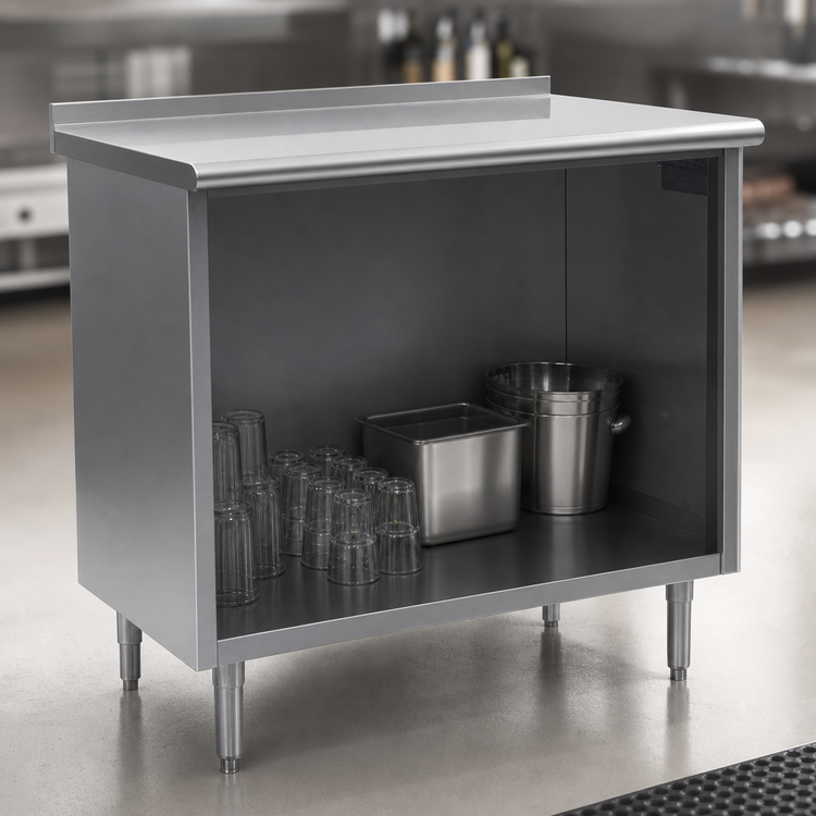 Product image #3 for Eagle Spec-Master Stainless Steel Underbar Work Table with Open Front Cabinet Base, 96 x 24 Inches