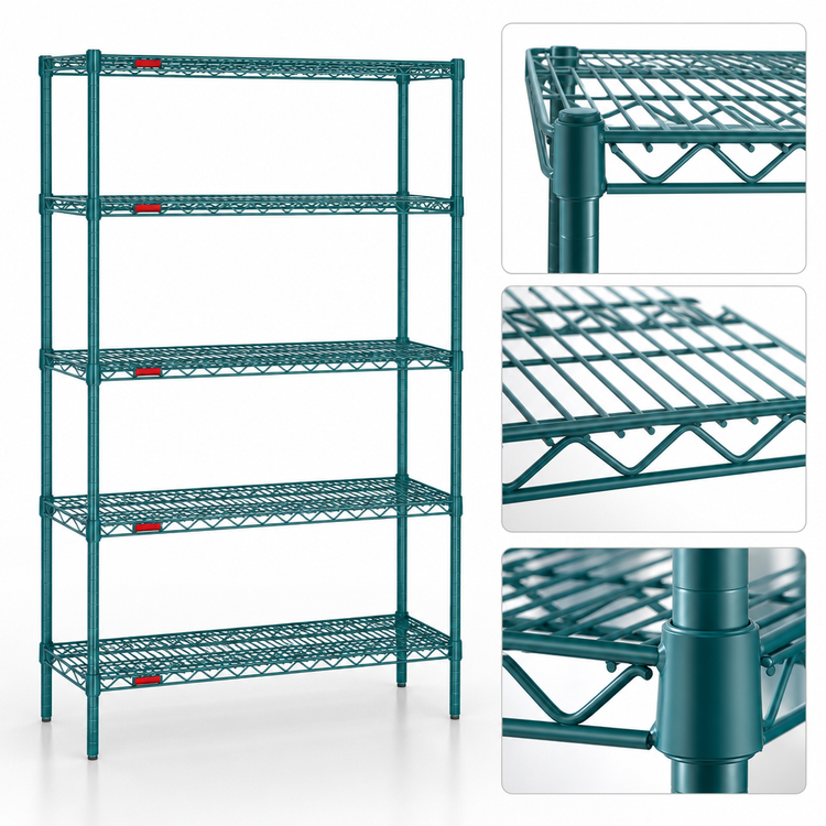 Product image #3 for Eagle Valu-Gard 5-Tier Wire Shelving Starter Unit, 48"W x 24"D x 86"H, Green Epoxy