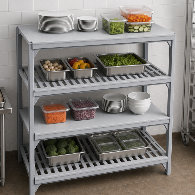 Product image #4 for Cambro Camshelving Premium 24W x 42L 4-Shelf Vented and Solid Shelf Kit, Speckled Gray