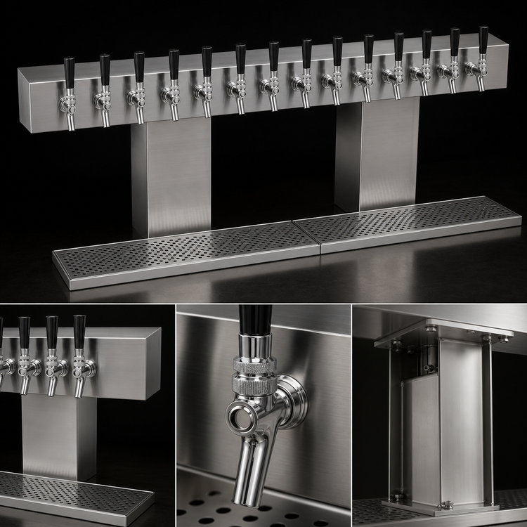 Product image #3 for Glastender BRT-16-PBR 16-Faucet Glycol-Cooled Polished Brass Bridge Draft Dispensing Tower