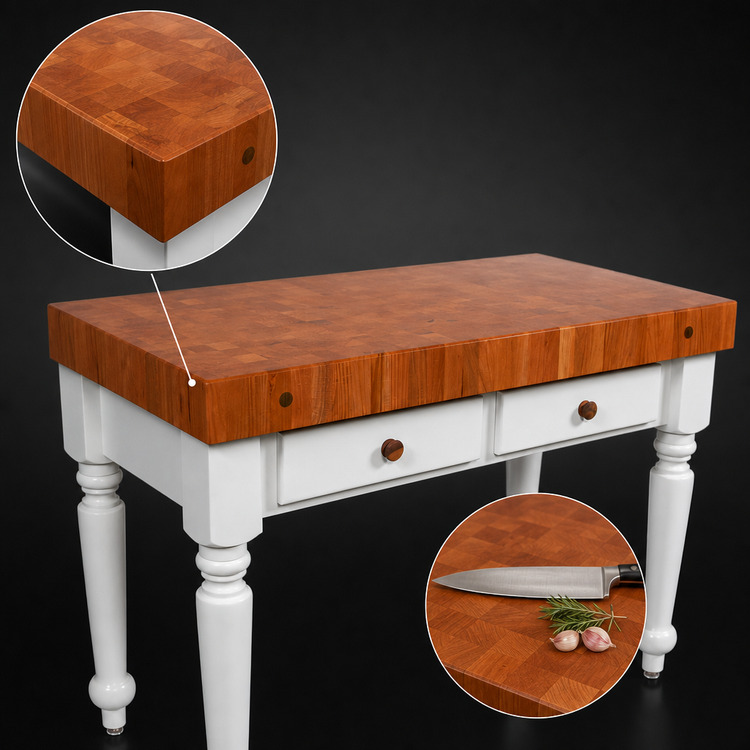 Product image #3 for John Boos American Heritage Rustica 48-Inch End Grain Cherry Butcher Block Work Table with 2 Drawers
