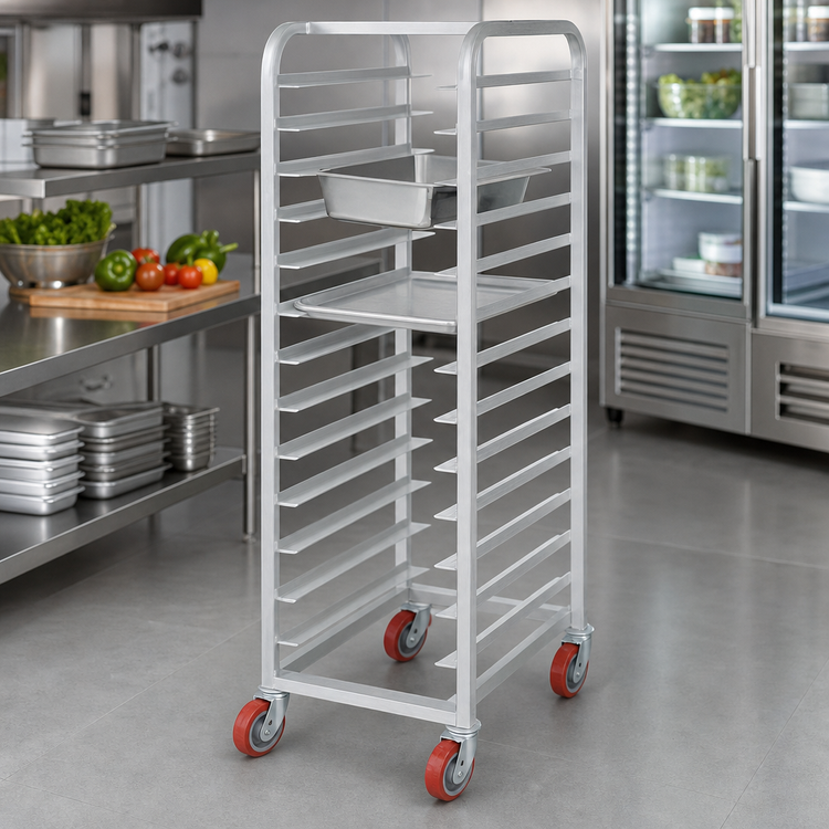 Product image #3 for Lifetime Tough Extra Heavy-Duty Universal Steam Table Pan Rack, 12-Pan, Aluminum, 21 x 26 x 70 Inches