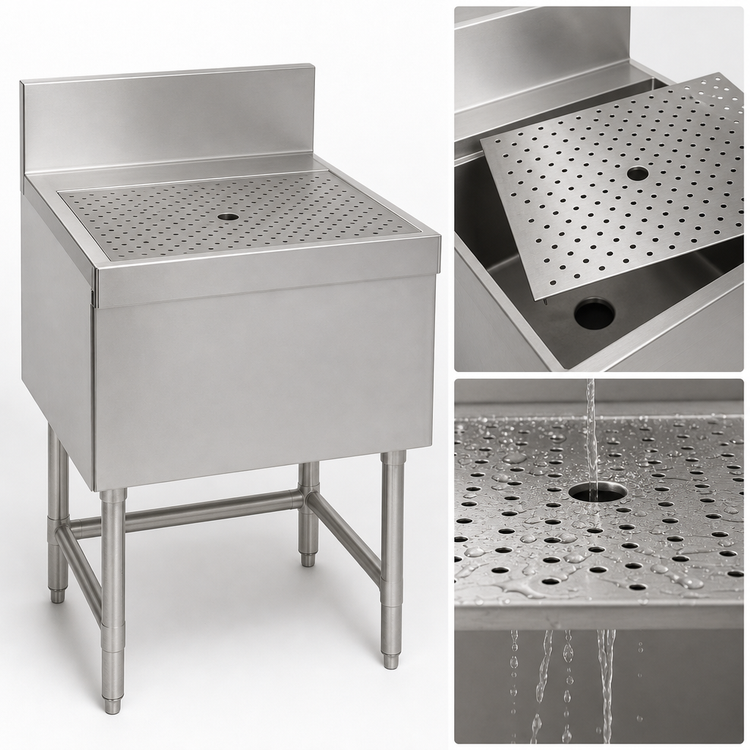 Product image #3 for Spec-Bar WB36-19 Freestanding Stainless Steel Workboard with Perforated Insert, Drain, and 8-Inch Backsplash