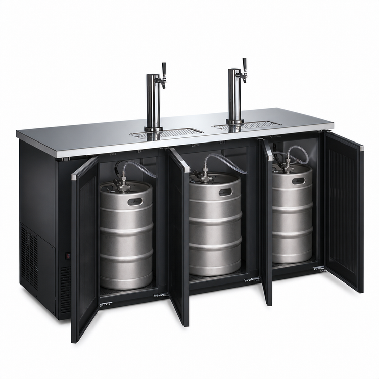 Product image #3 for Omcan Commercial 3-Section Flat Top Draft Beer Cooler/Kegerator, 73-Inch Wide, 19.6 Cu. Ft.