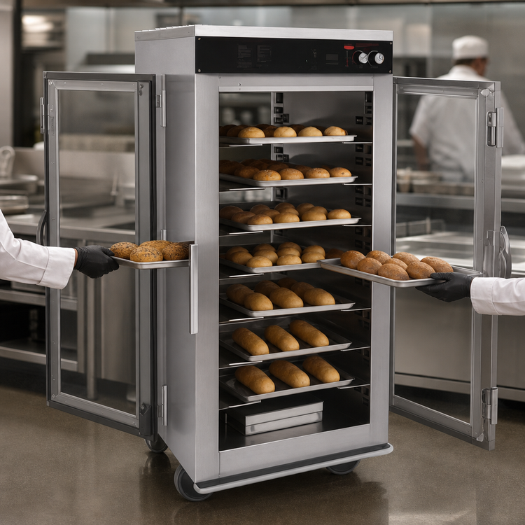 Product image #3 for Hatco Flav-R-Savor Tall Humidified Pass-Through Holding Cabinet with 2 Lexan Doors, 17 Full-Size Pan Capacity