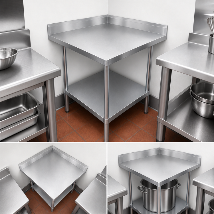 Product image #3 for Sapphire 30 Inch x 30 Inch Corner Stainless Steel Work Table with 5 Inch Backsplash and Open Undershelf