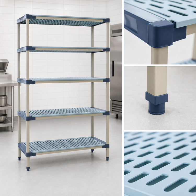 Product image #3 for MetroMax 4 36"W x 24"D x 74"H Blue All-Polymer Starter Shelving Unit, 5 Shelves
