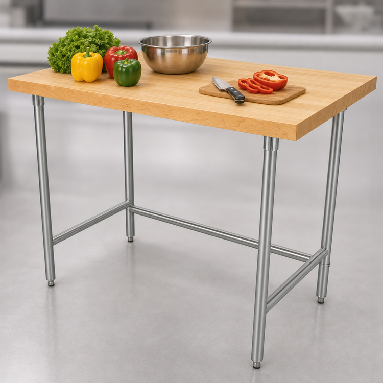Product image #4 for Advance Tabco 48-Inch x 24-Inch Maple Top Work Table with Stainless Steel Open Base