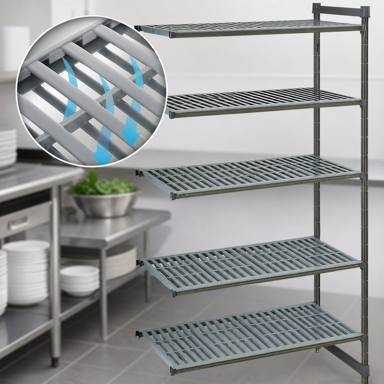 Product image #3 for Cambro Camshelving Basics Plus 24"W x 36"L x 84"H Vented 5-Tier Add-On Polymer Shelving Unit, Brushed Graphite