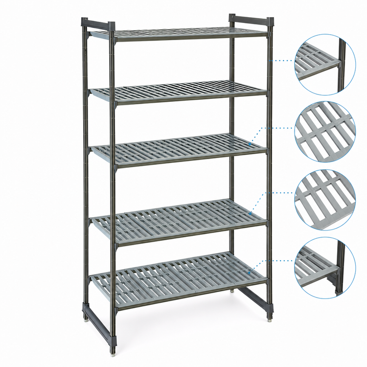 Product image #3 for Cambro Camshelving Basics Plus 5-Tier Stationary Starter Unit, 36"W x 24"D x 84"H, Vented Shelf Plates, Brushed Graphite