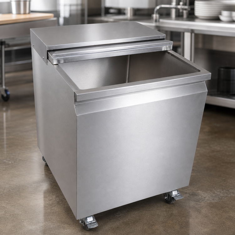 Product image #3 for Stainless Steel Mobile Ice Bin with Sliding Lid, 117 lb Capacity