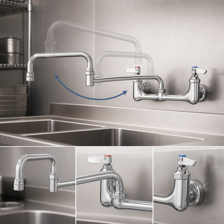 Product image #3 for T&S Brass B-0266 Commercial Backsplash-Mounted Swivel Base Faucet with 15 Inch Double Joint Swing Nozzle