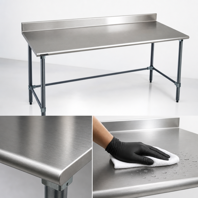 Product image #3 for BlendPort Deluxe Series 72-Inch x 30-Inch Stainless Steel Work Table with 4-1/2-Inch Backsplash and Galvanized Base