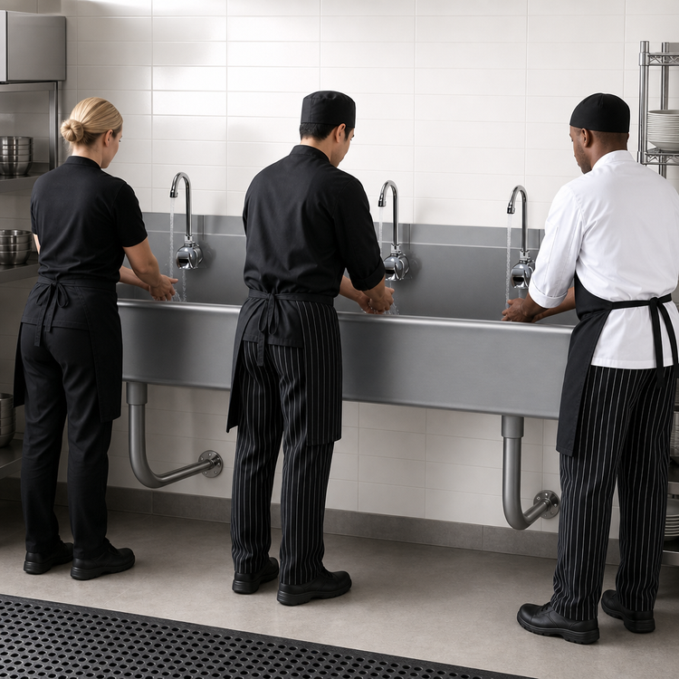 Product image #3 for Advance Tabco FS-WM-60EF 60-Inch Wall-Mounted 3-Station Multiwash Hand Sink with 3 Electronic Faucets