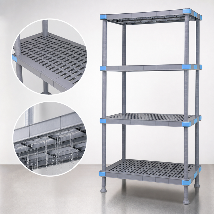 Product image #3 for Quantum Millenia 30 x 24 x 74-Inch Gray Polymer Shelving Starter Unit with 4 Open Grid Shelves