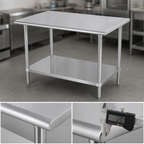 Thumbnail image #3 for Sapphire Manufacturing SMT-2448G 48" x 24" Stainless Steel Work Table with Adjustable Galvanized Undershelf, 18/400 Top, Flat Top