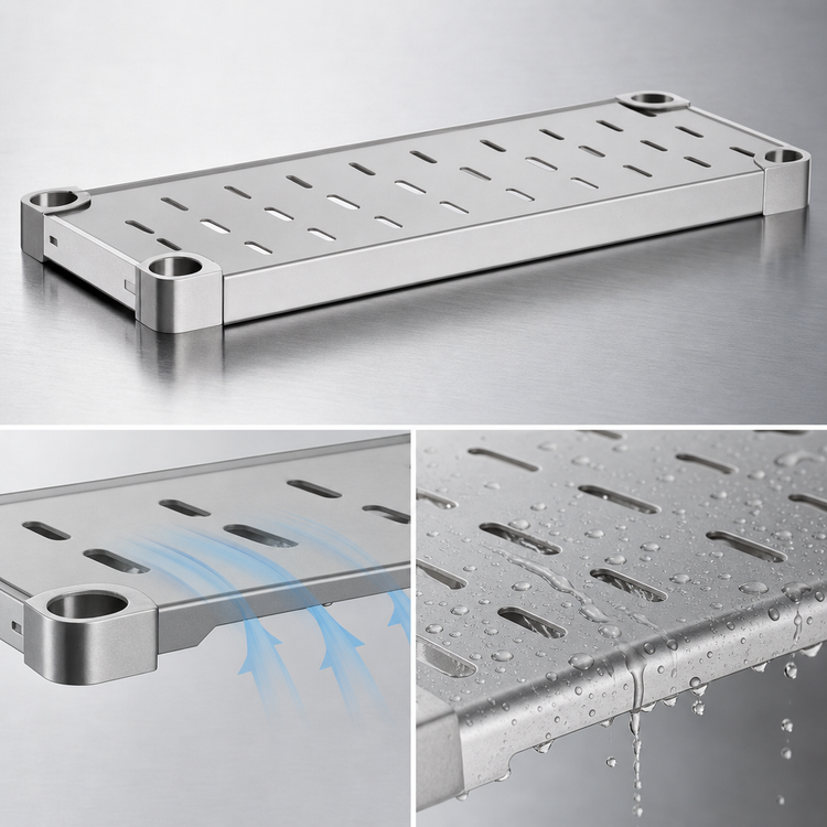 Product image #4 for Quik-Set Solid Shelf with Louvered Top, 54-Inch x 18-Inch, 304 Stainless Steel