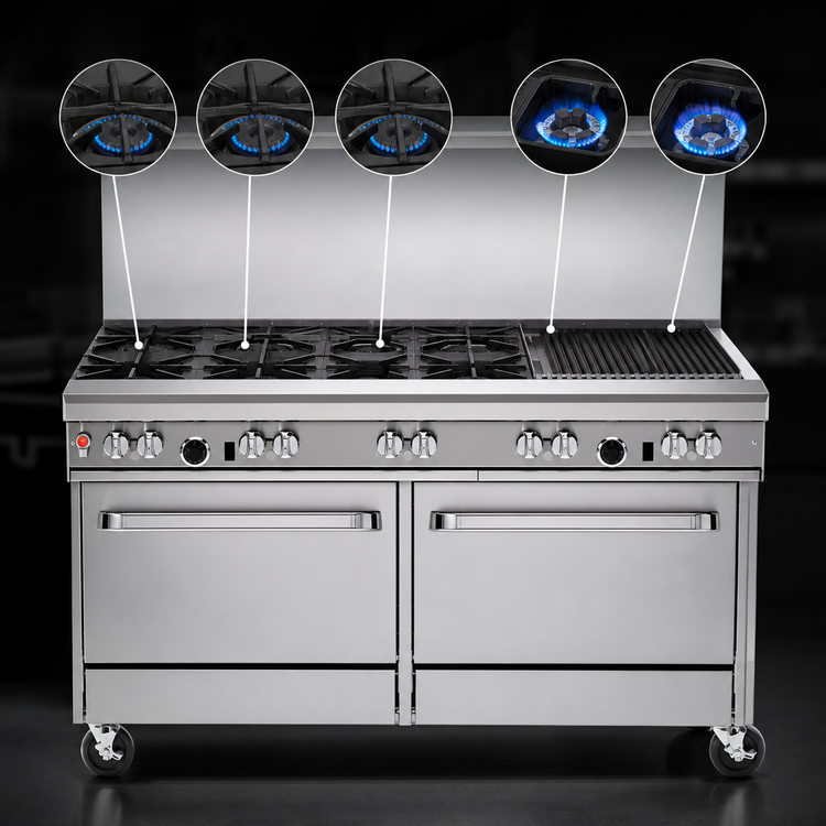 Product image #3 for Southbend Ultimate 60-Inch Gas Restaurant Range with 5 Burners, 24-Inch Charbroiler, and 2 Convection Ovens
