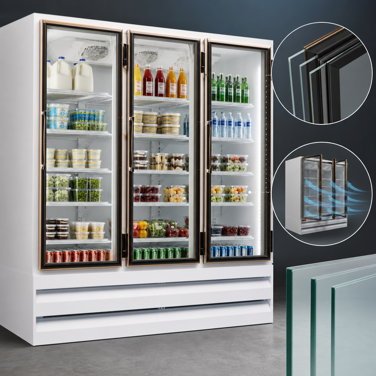 Product image #4 for Howard-McCray 65 Cu. Ft. Three-Section Bottom-Mount Triple-Pane Glass Door Refrigerator Merchandiser, White