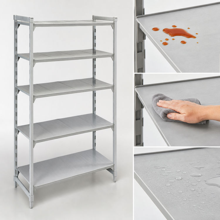Product image #4 for Cambro Camshelving Premium 5-Shelf Solid Stationary Starter Unit, 18" W x 36" L x 84" H, Speckled Gray