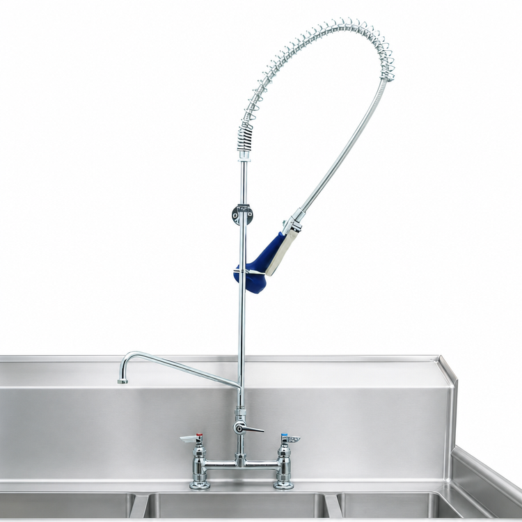 Product image #3 for EasyInstall Deck-Mount Pre-Rinse Unit with Spring Action Gooseneck, 8" Add-On Swing Faucet, and 0.65 GPM Spray Valve