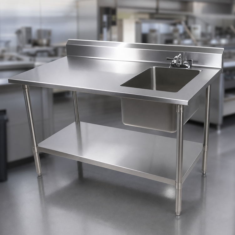Product image #3 for John Boos Stainless Steel Prep Table with Right Sink, 48"W x 30"D, 5" Backsplash