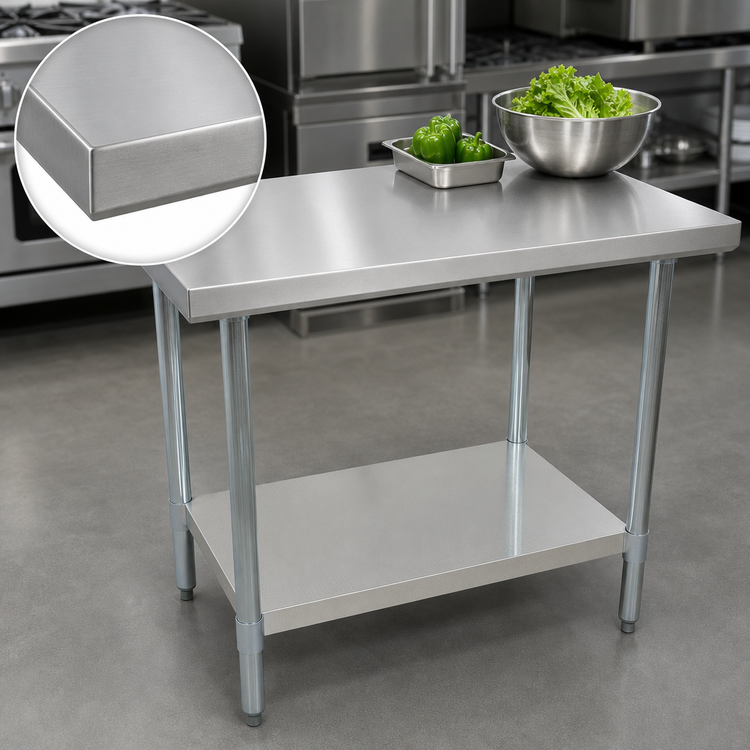 Product image #3 for BK Resources 30-Inch x 24-Inch 16-Gauge 304 Stainless Steel Flat Top Work Table with Undershelf