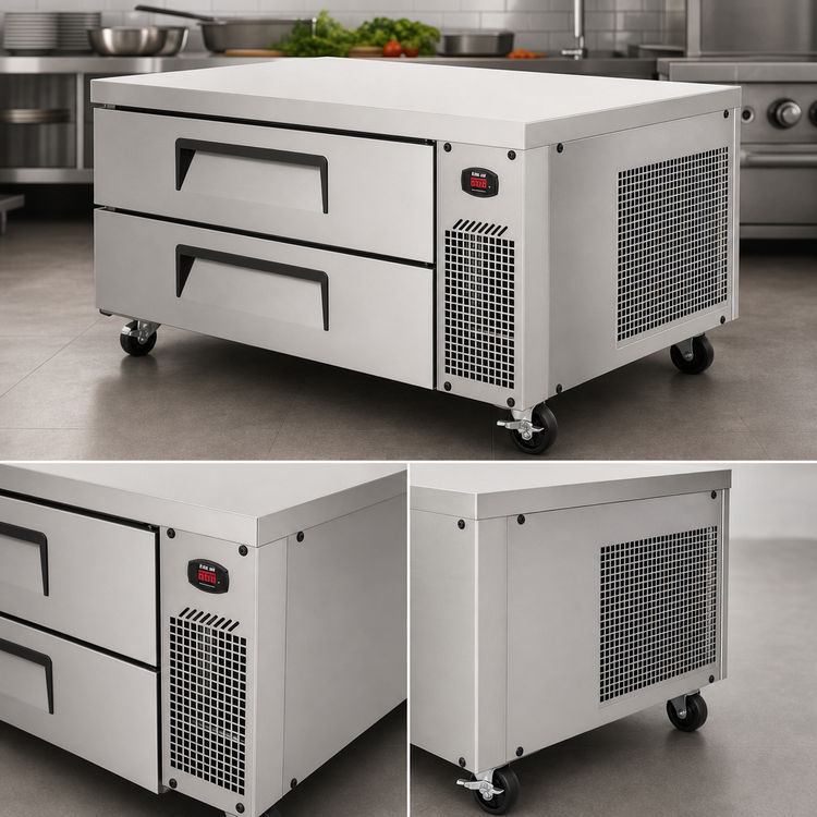 Product image #3 for Turbo Air Super Deluxe 2-Drawer Chef Base Refrigerator with Side-Mounted Self-Contained Refrigeration, 47-5/8 Inch Wide, Stainless Steel