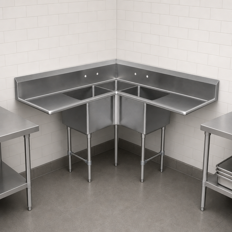 Product image #3 for John Boos Pro-Bowl 3-Compartment Corner Sink with Dual Drainboards, 58-1/2 x 58-1/2 Inches