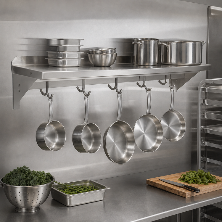Product image #3 for John Boos Stallion 60-Inch Wall-Mount Stainless Steel Pot Rack Shelf