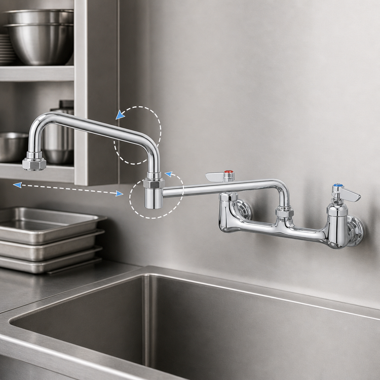 Product image #3 for T&S Brass 8-Inch Wall Mount Swivel Pantry Faucet with 12-Inch Double Joint Swing Nozzle