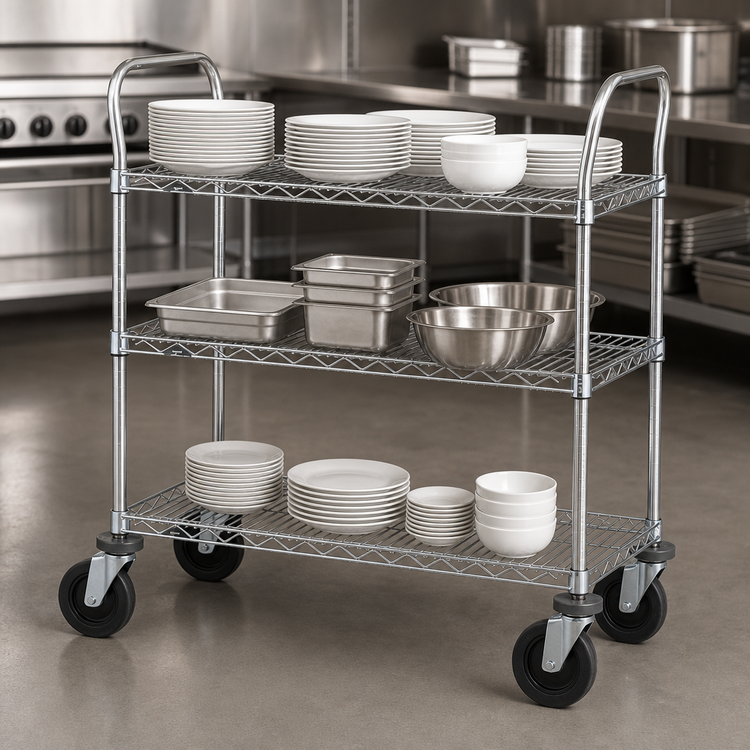 Product image #3 for Metro Super Erecta 3-Shelf Heavy Duty Utility Cart, 36 x 24 x 39 Inches, Brite Zinc Finish