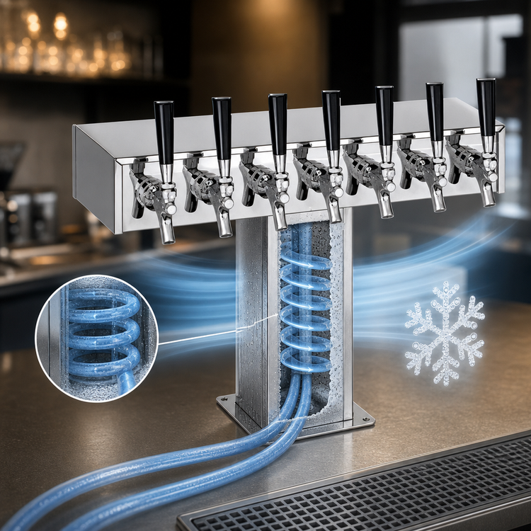 Product image #3 for Perlick Century 10-Faucet Wide Base Tee Draft Beer Tower, Countertop, Extra High, Glycol-Cooled, Polished Chrome