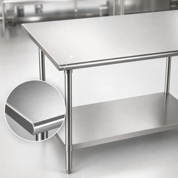 Product image #3 for Advance Tabco 144" x 24" 16 Gauge 430 Stainless Steel Flat Top Work Table with Adjustable Undershelf