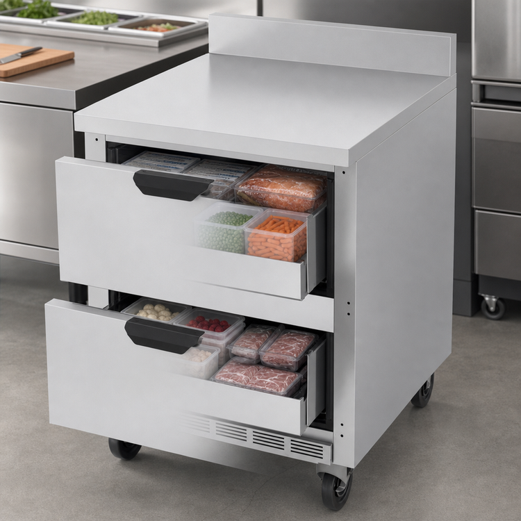 Product image #3 for Beverage-Air 27-Inch 2-Drawer Worktop Freezer with 4-Inch Backsplash, 6.13 Cu. Ft., Rear-Mounted Self-Contained Refrigeration