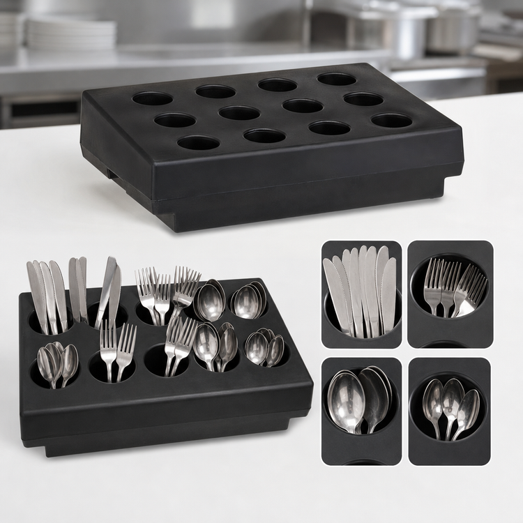 Product image #4 for Cambro 12-Compartment Black Polyethylene Cutlery Rack Only