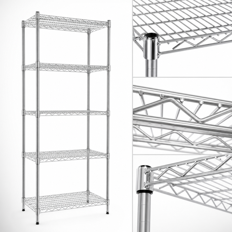 Product image #3 for Eagle Group 5-Tier Starter Wire Shelving Unit, 30 x 24 x 74 Inches, Stainless Steel Finish