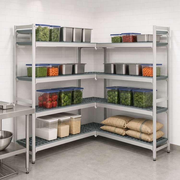 Product image #3 for Fermostock 4-Tier Corner Expansion Polymer Shelving Kit, 66-Inch H x 47-Inch W x 14-Inch D