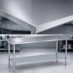 Thumbnail image #3 for Duke Manufacturing 416-30120 120-Inch x 30-Inch Stainless Steel Work Table, 16/400 Series Top, Galvanized Undershelf, Flat Top