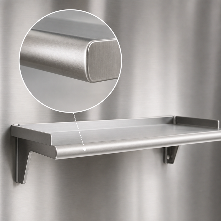 Product image #3 for Snap-n-Slide 36"W x 12"D Wall-Mounted Shelf with Rolled Front Edge, 16/304 Stainless Steel