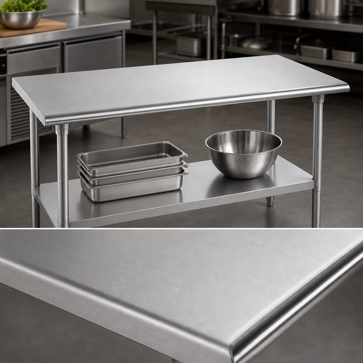 Product image #3 for Advance Tabco 84" W x 24" D Flat Top Work Table with Adjustable Undershelf, 16-Gauge 430 Stainless Steel Top, Galvanized Base